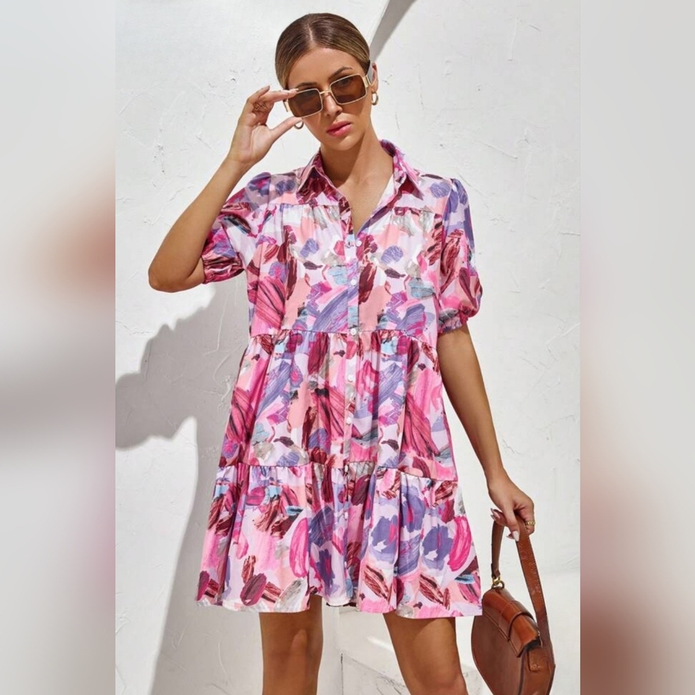 SHEIN Pink Purple Floral Print Size S Mini Dress 2527-W